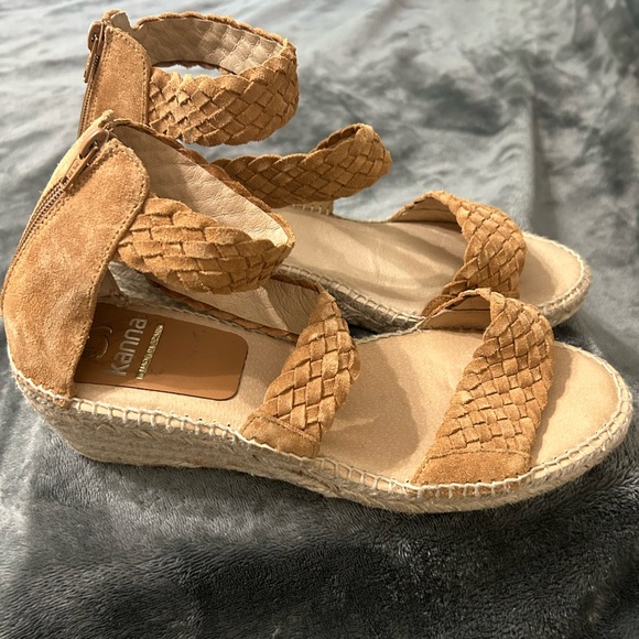 kanna Shoes - Kanna Beige Woven Suede Espadrille Wedge Sandals Womens Size 10 (42)